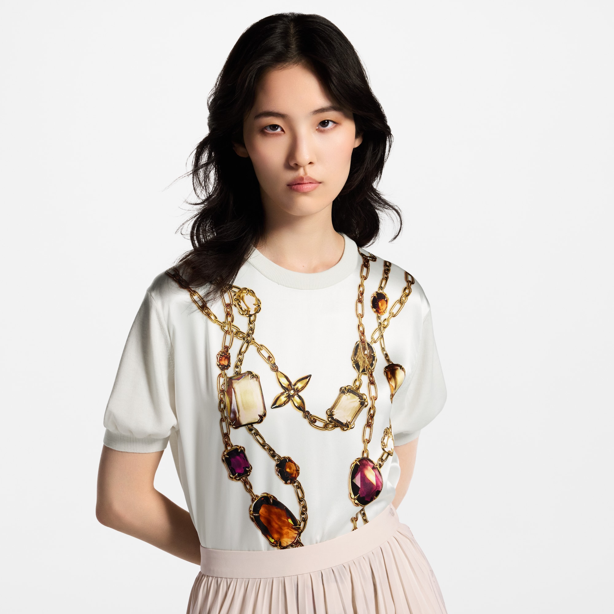 Trompe l'Oeil Necklace Print Knit Top - Women - Ready-to